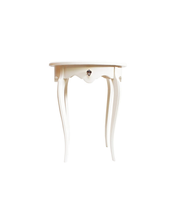 Elegancki, drewniany stolik w kolorze waniliowym z kryształem Swarovskiego