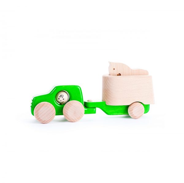 bajo - samochód drewniany zielony z przyczepą dla konia